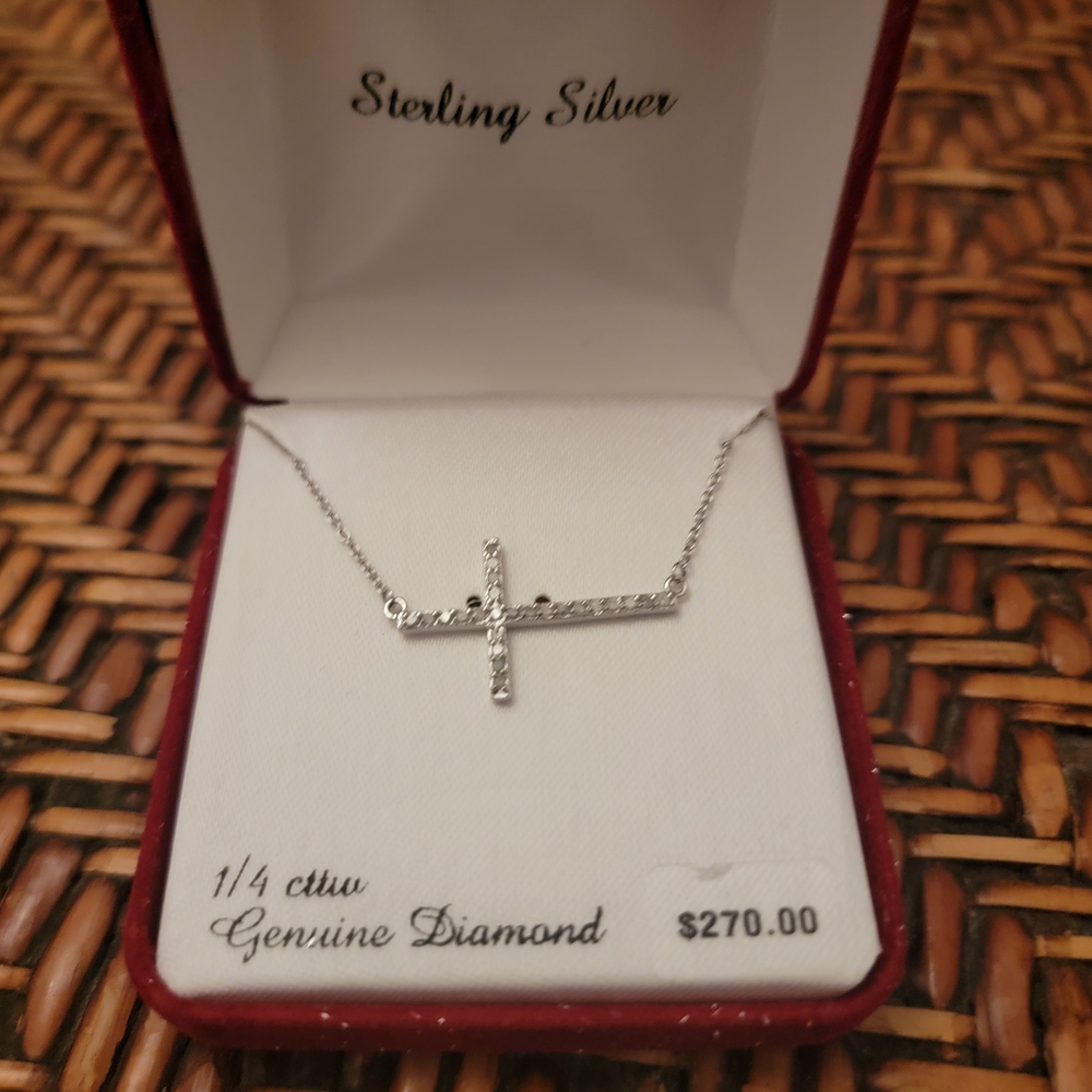 Diamond 1/4cttw Cross Sterling Silver Necklace